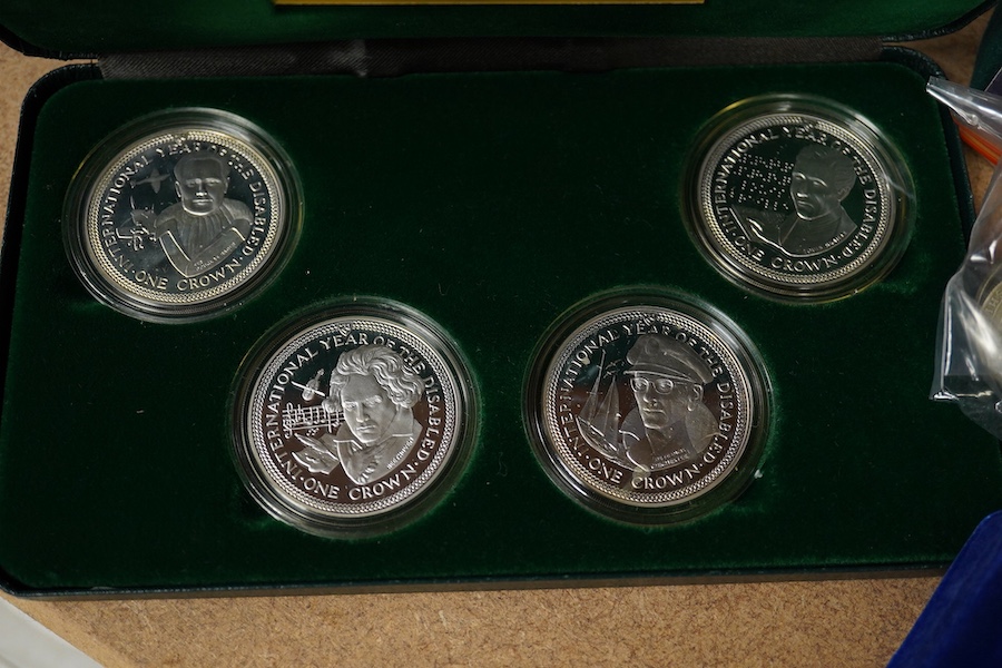 A collection of pre 1947 coins together with later commemorative Royal Mint coins. Condition - poor to good